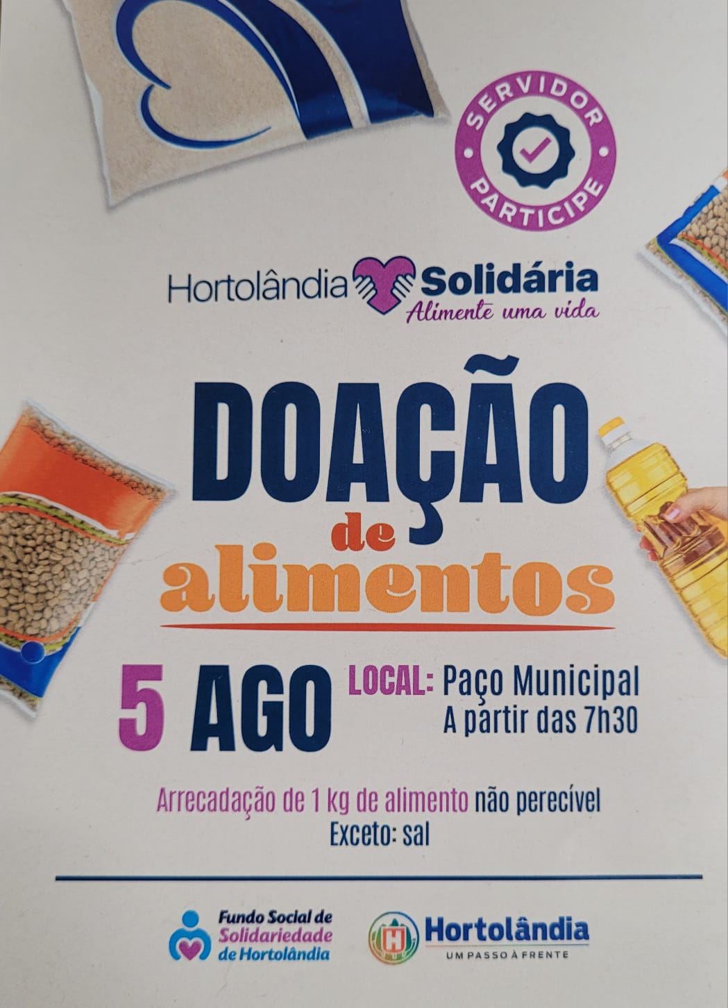 Campanha Hortolândia Solitária terá “Dia D” de arrecadação de alimentos no Paço nesta quarta (05/08)